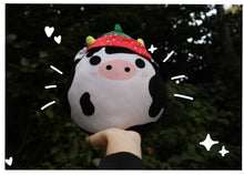 Load image into Gallery viewer, Kenny the cow with strawberry hat plushie!
